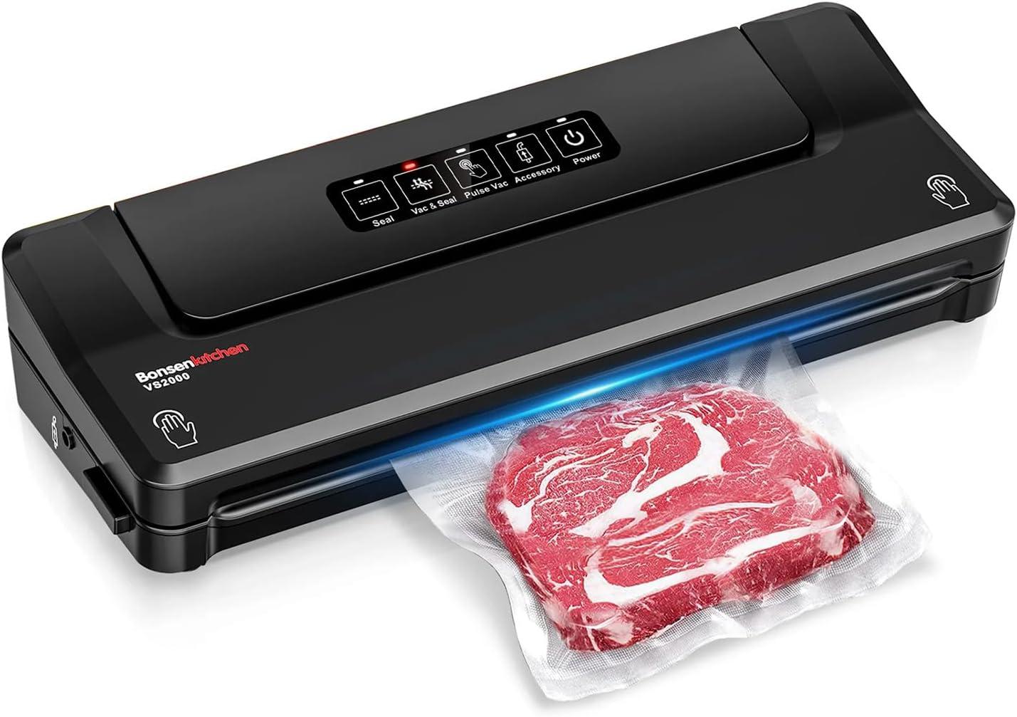 Bonsenkitchen Multi-Functional Food Vacuum Sealer with Globefish Technology for High-Speed Continuous Working, Vacuum Bags & Accessory Hose, Black