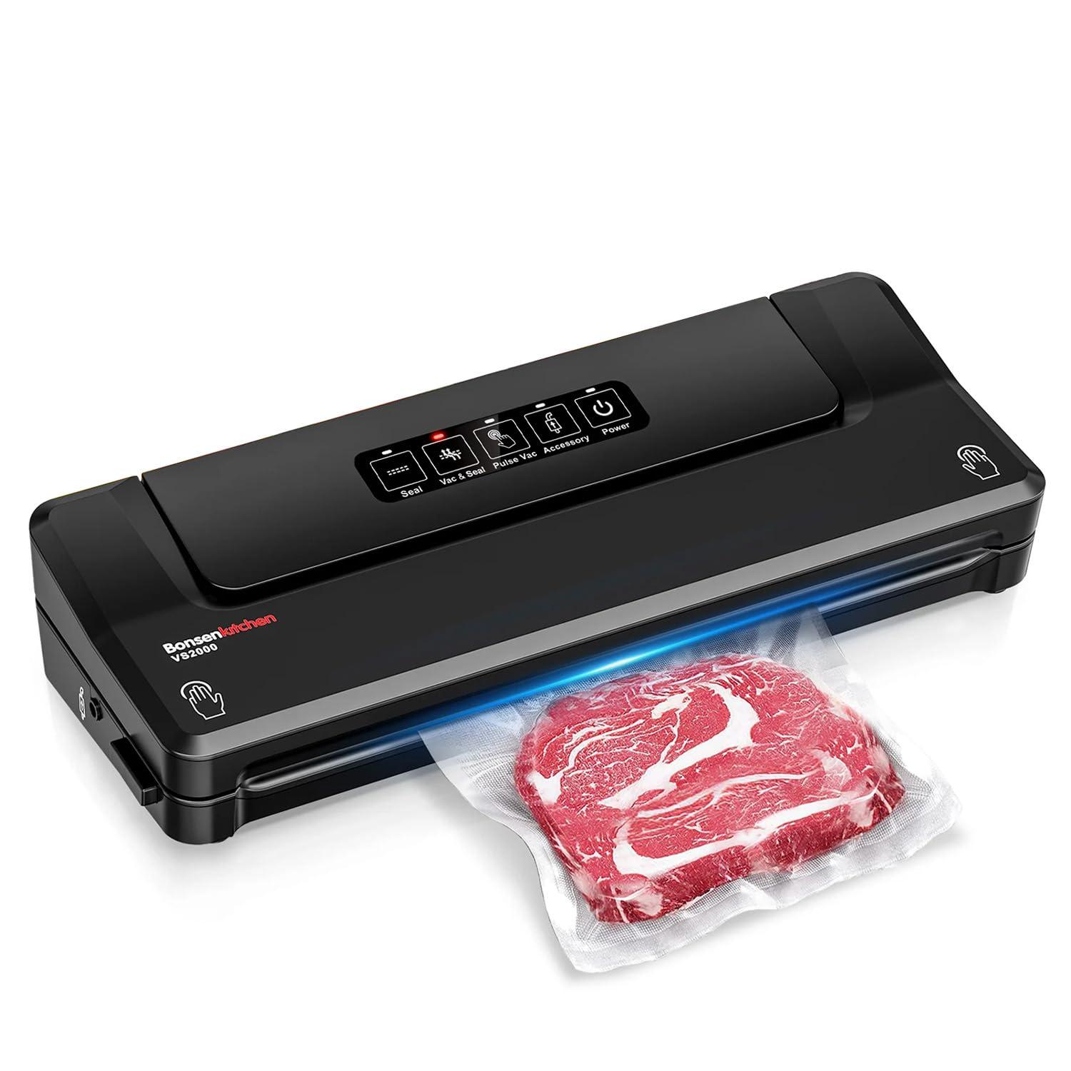 Bonsenkitchen Multi-Functional Food Vacuum Sealer with Globefish Technology for High-Speed Continuous Working, Vacuum Bags & Accessory Hose, Black