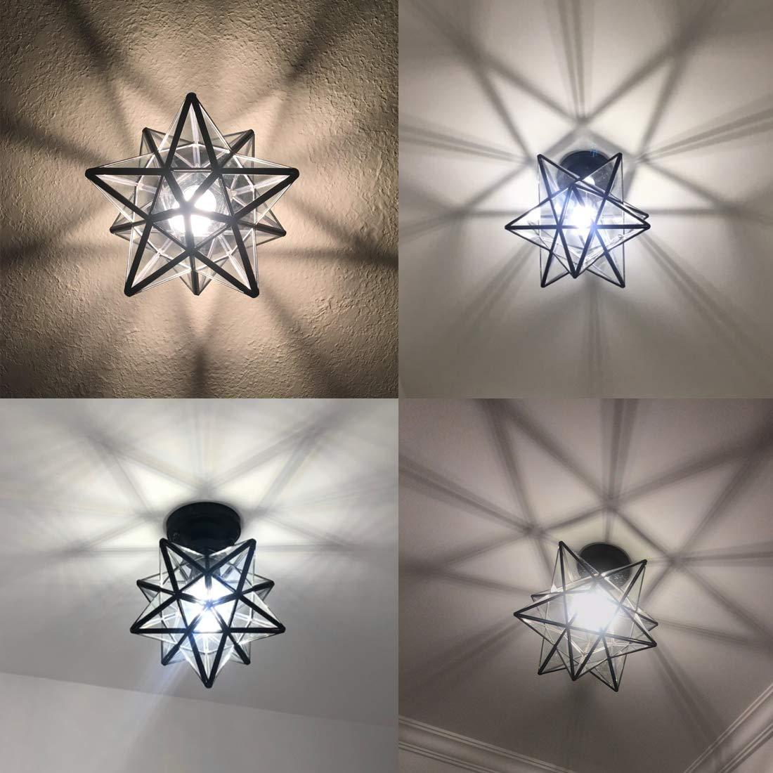 Industrial Moravian Star 8-Inch Clear Glass and Metal Ceiling Light