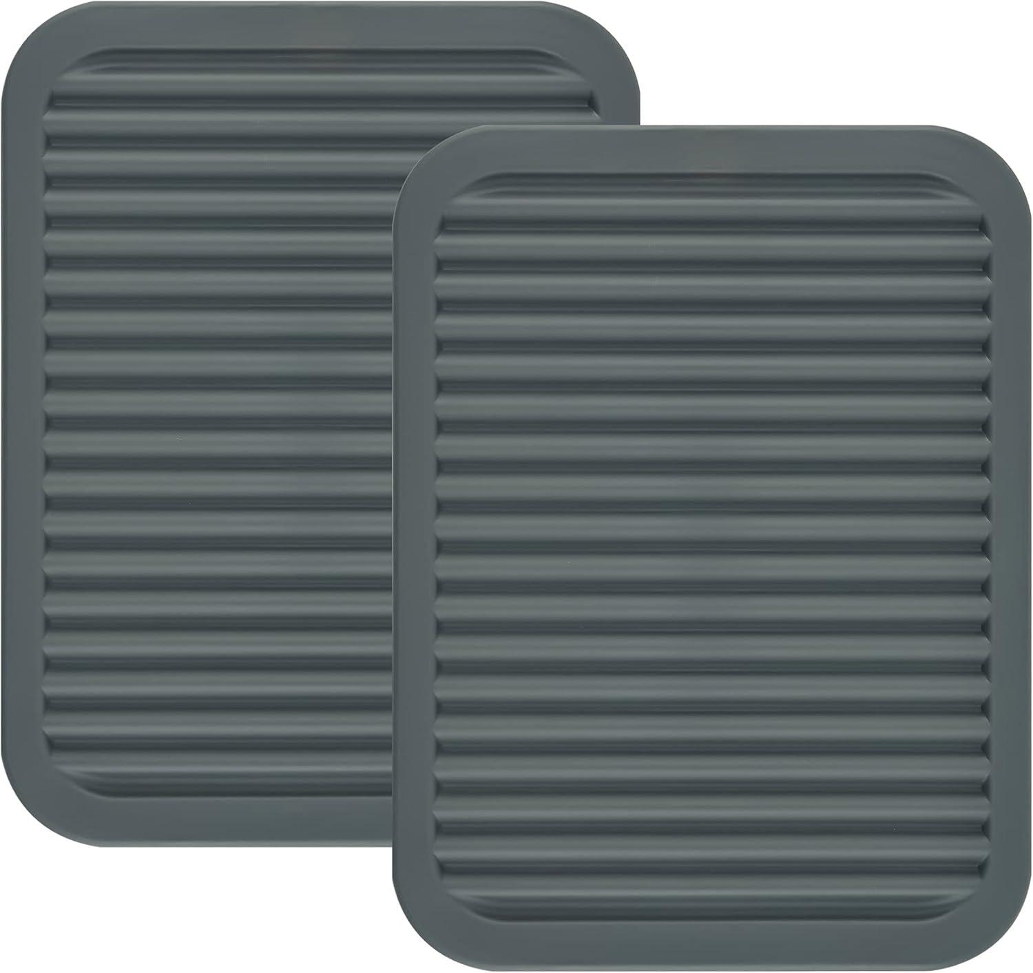 Silicone Trivets for Hot Pots and Hot Pans, Silicone Trivets Mat Set, Hot Pads, Silicone Hot Mats, Heat Resistant Placements, Small Dish Drying Mat, Grey Trivets, Rectangular Trivets Set of 2s