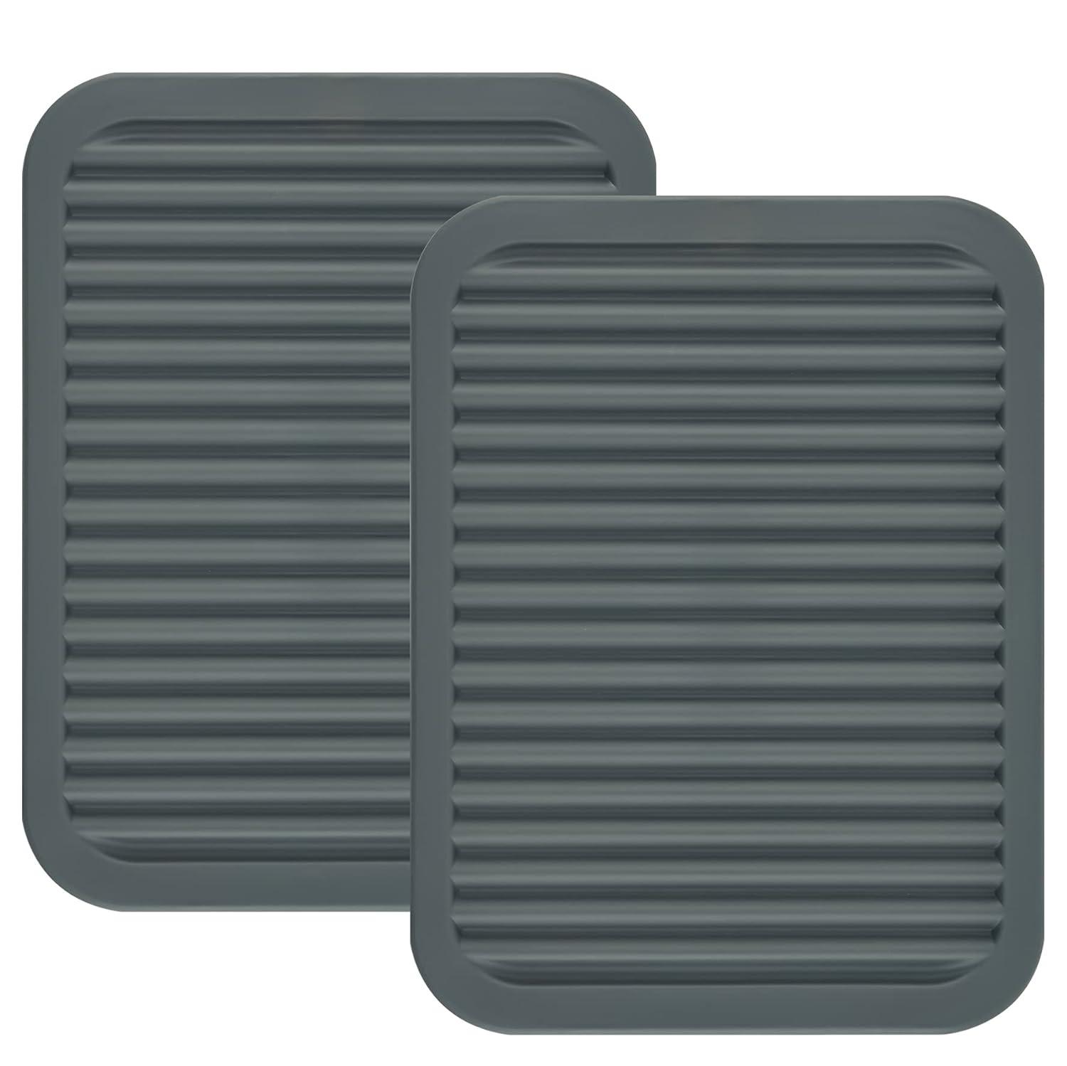 Silicone Trivets for Hot Pots and Hot Pans, Silicone Trivets Mat Set, Hot Pads, Silicone Hot Mats, Heat Resistant Placements, Small Dish Drying Mat, Grey Trivets, Rectangular Trivets Set of 2s