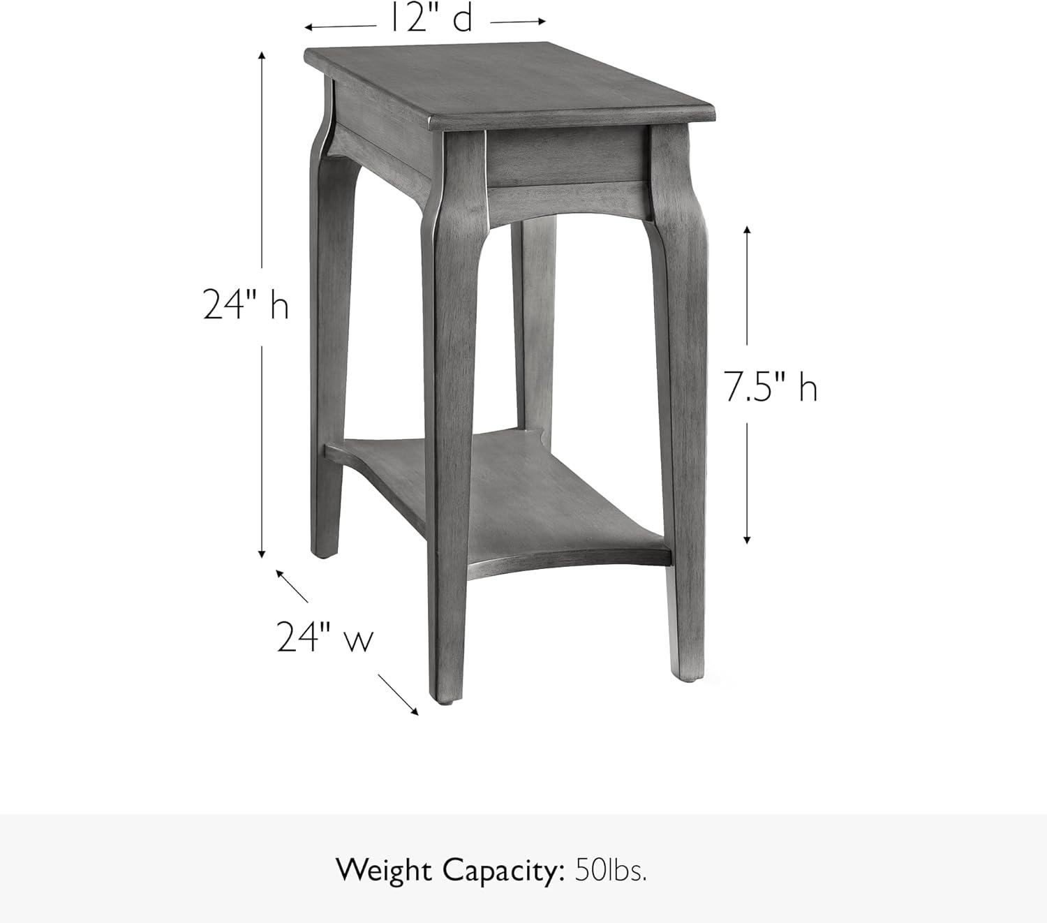 Leick Home Solid Wood Stratus 12 in. Narrow Side End Table with Shelf, Smoke Gray