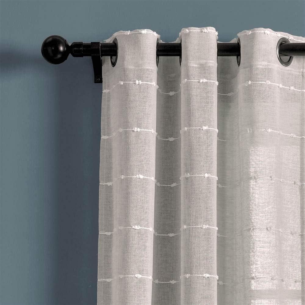 Farmhouse Textured Sheer Polyester Sheer Curtain Pair (Set of 2)