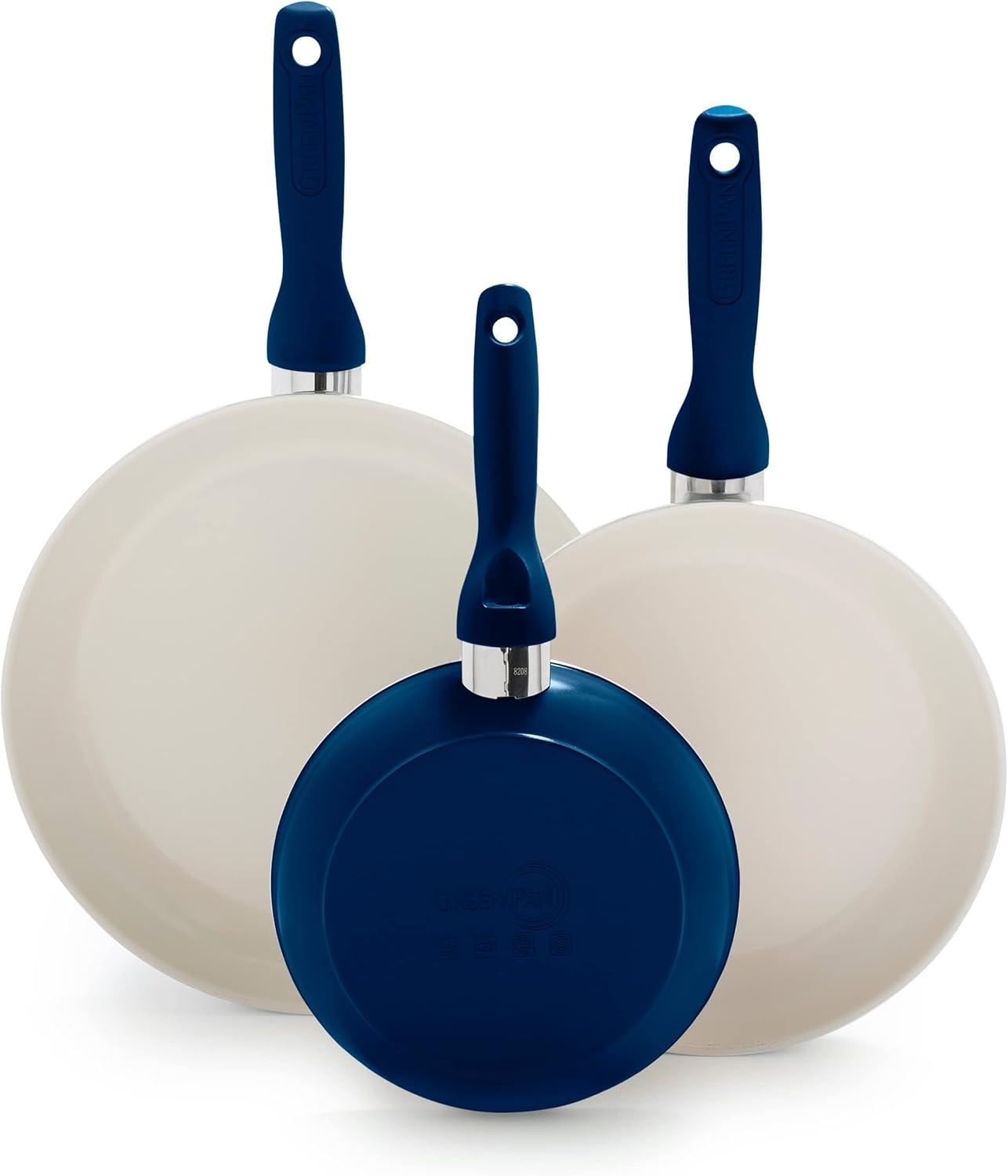 Blue Aluminum Ceramic Nonstick 3-Piece Fry Pan Set