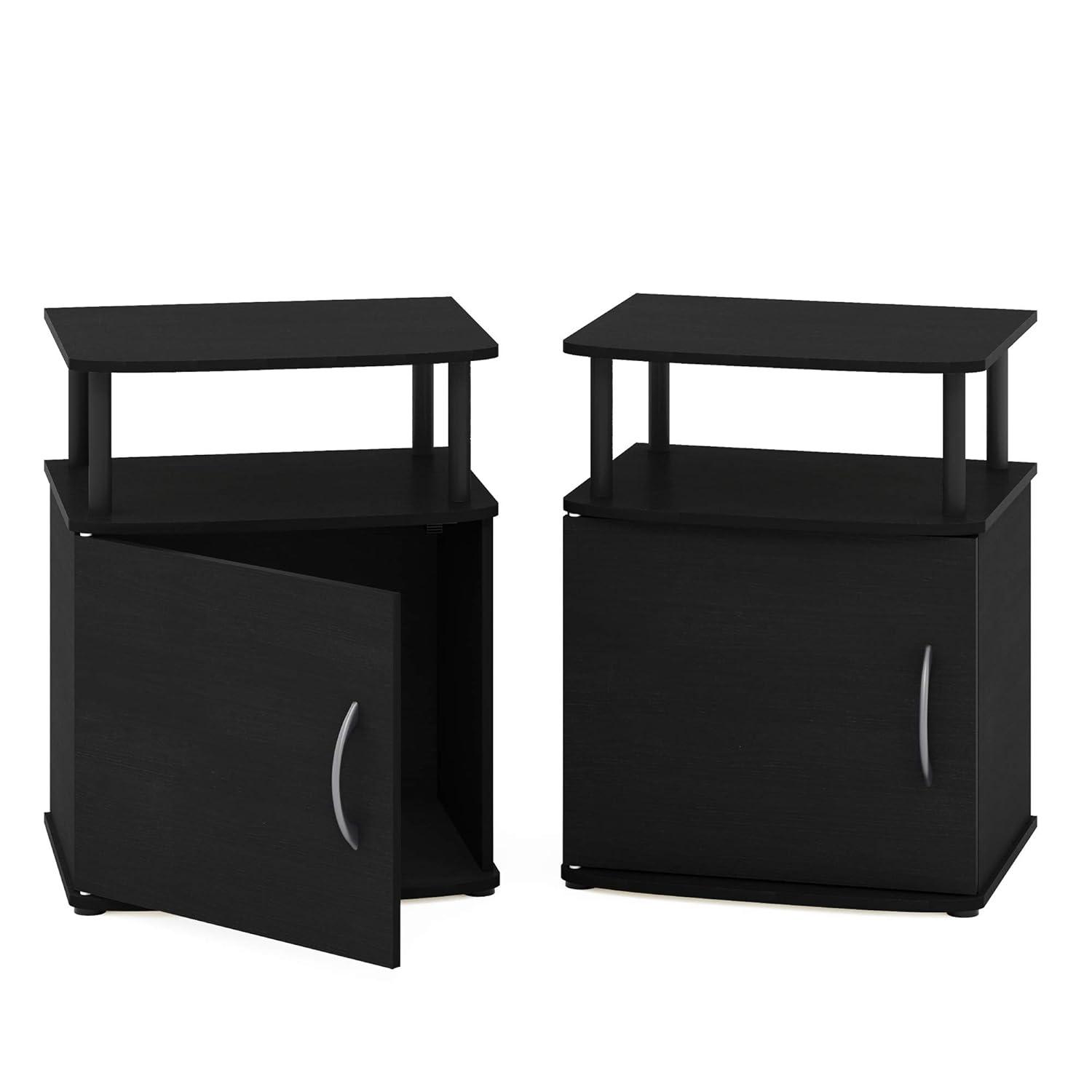 Furinno Set of 2 Modern Utility End Table Space-Saving Bedside Table Nightstand W/1 Storage Cabinet&Open Storage Shelf,Black