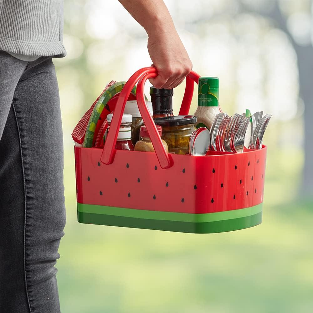 saney Watermelon Caddy Grilling Caddy BBQ Utensil Caddy with Fold Down Carry Handles for Organizing Condiments, Tools for Grill, BBQ, Picnics, Household Cleaning
