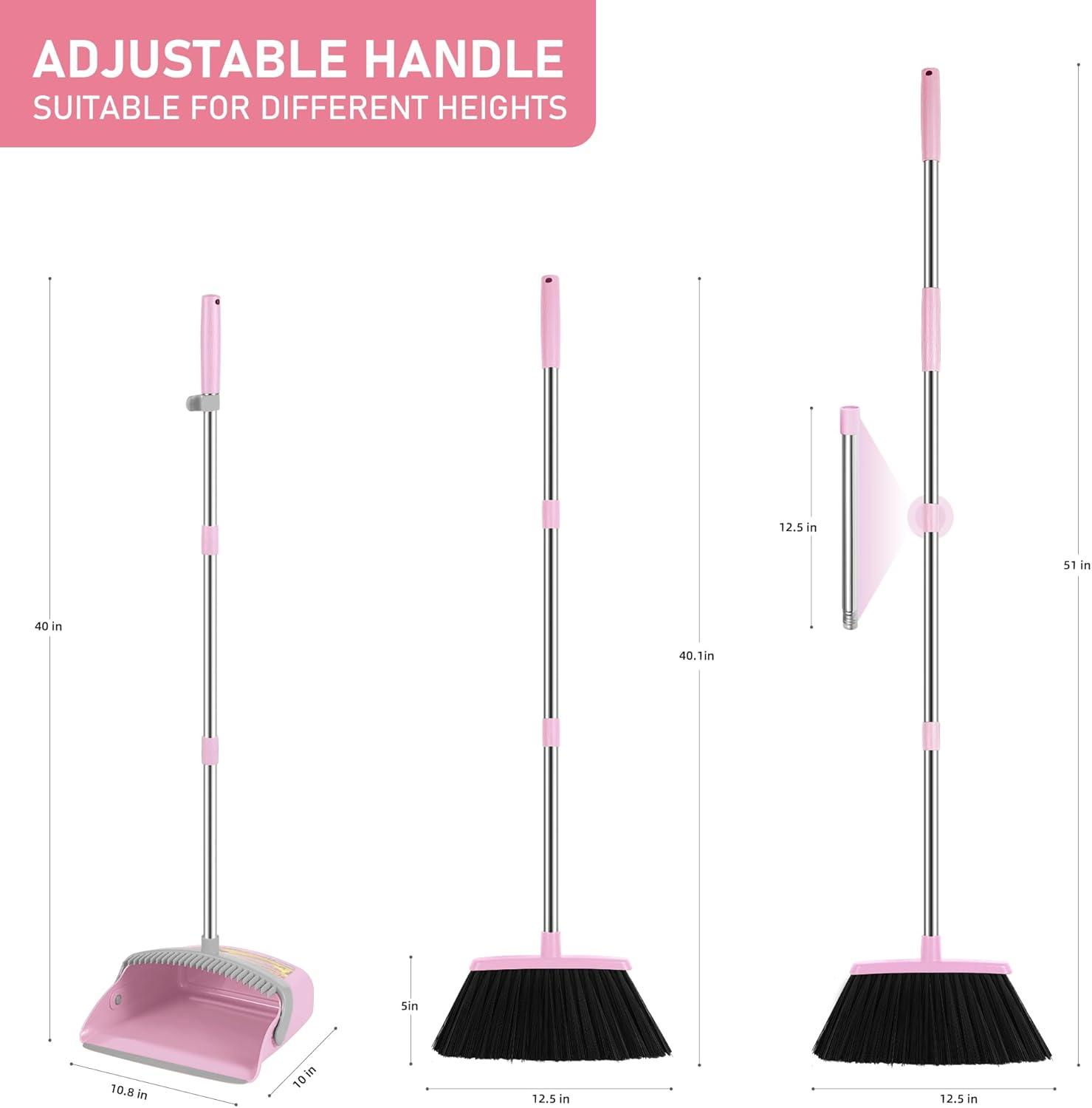 Heavy-Duty Broom and Dustpan Set for Outdoor Broom and Dust pan for Home Commercial Cleaning Supplies Angle Broom with Long Handle Perfect for Courtyard Garage Lobby Mall Market Street, B6