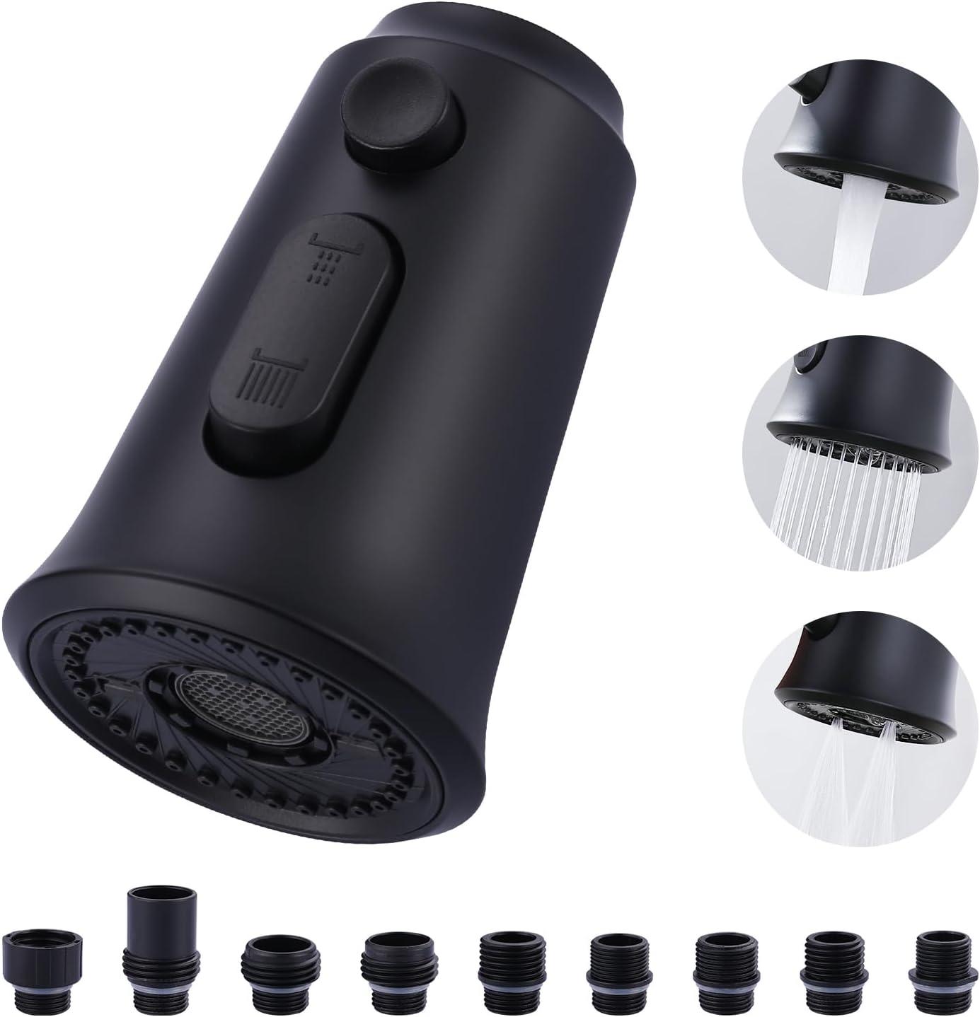 Matte Black 3-Function Kitchen Faucet Spray Head with Adapters