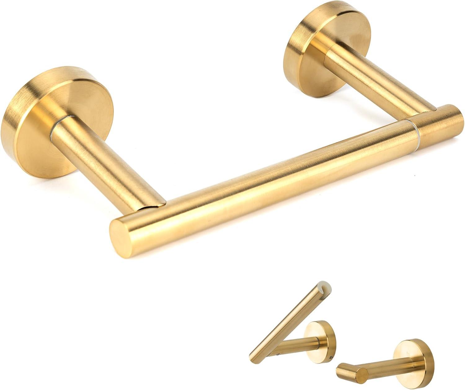 Fixsen Gold Toilet Paper Holder Bathroom Double Post Pivoting Tissue Roll Holder Stainless Steel and Zinc Alloy Wall Mount Detachable (Gold, 1)