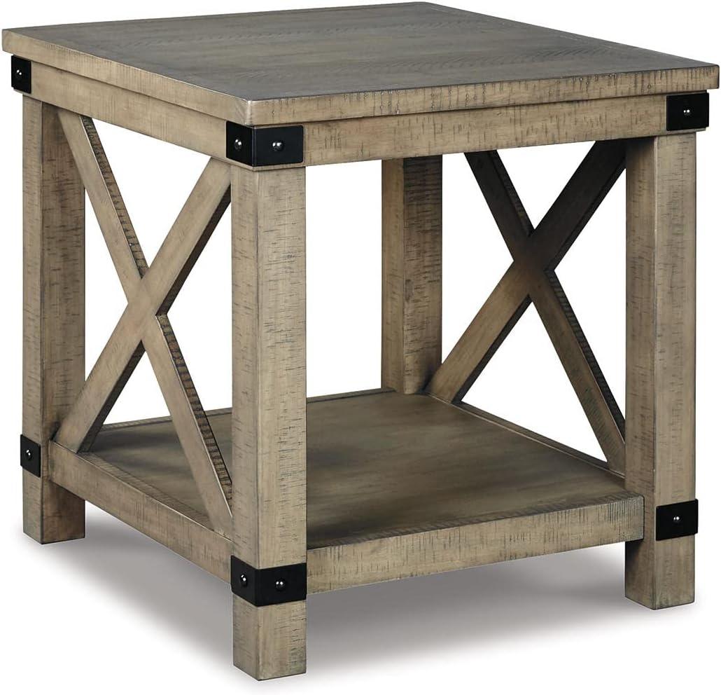 Aldwin Gray Pine Wood and Metal End Table