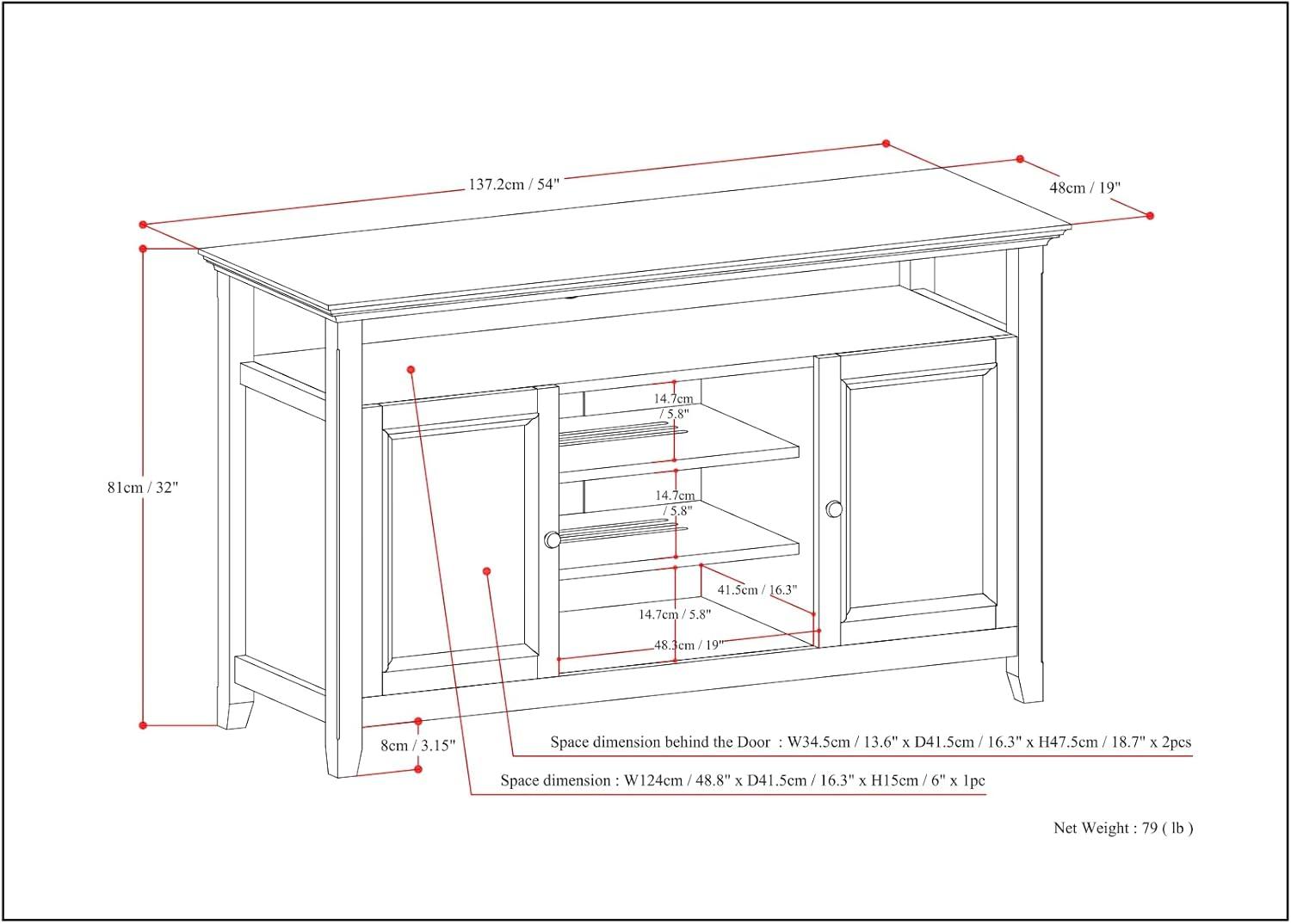 Simpli Home Amherst SOLID WOOD TV Media Stand  For TVs up to 60 inches