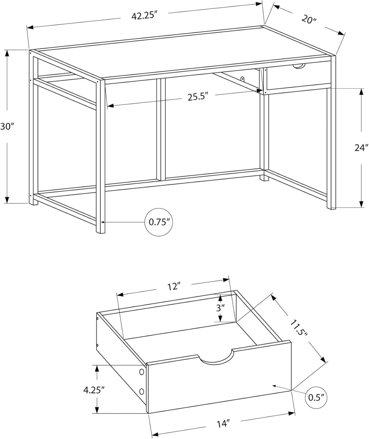 Monarch Specialties Computer Desk, Home Office, Laptop, Storage Drawer, 42"L, Work, White Laminate