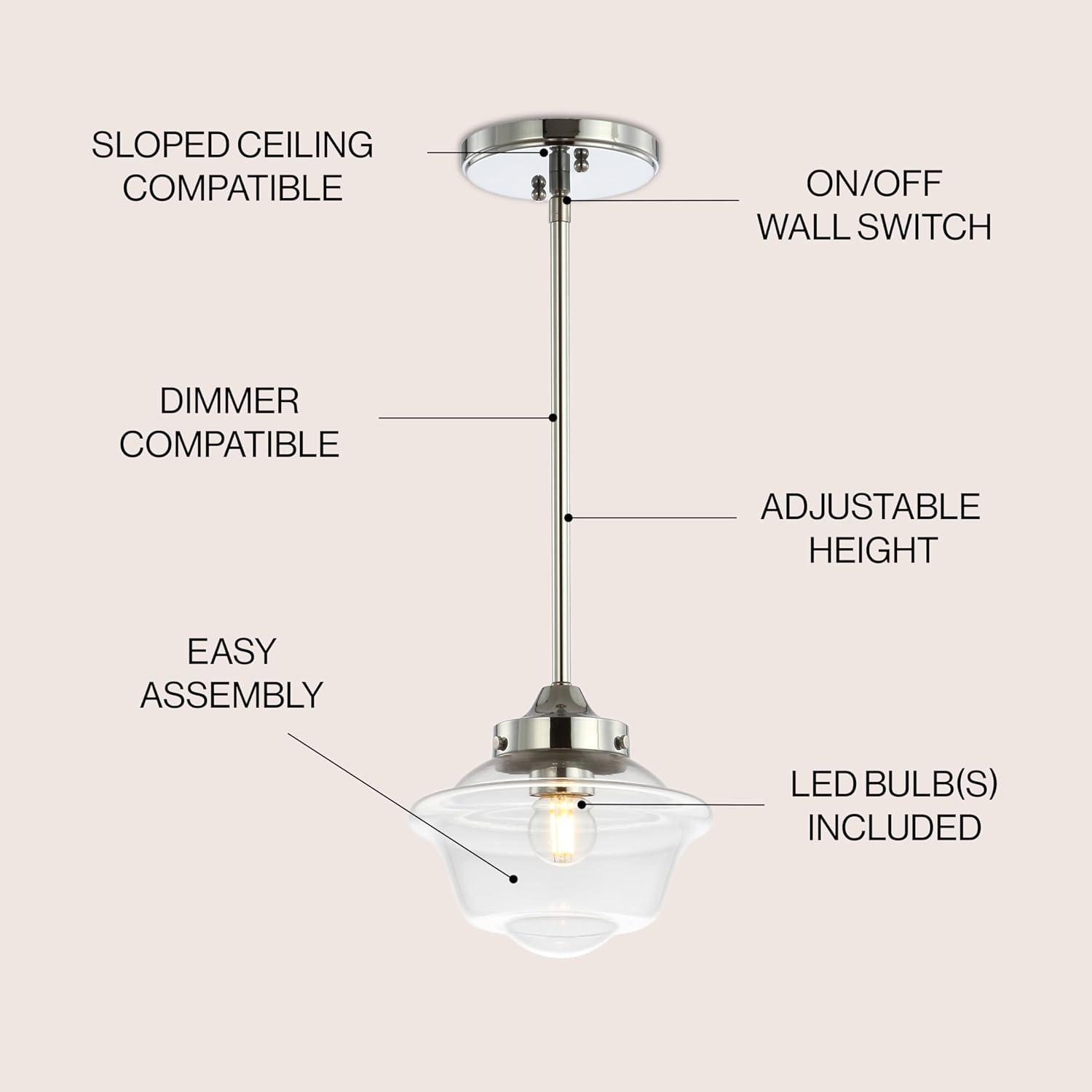 Kurtz 7.25" Adjustable Drop Metal/Glass LED Pendant, Chrome