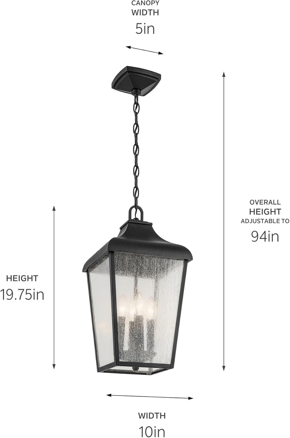 Forestdale Black 4-Light Outdoor Hanging Pendant with Seeded Glass