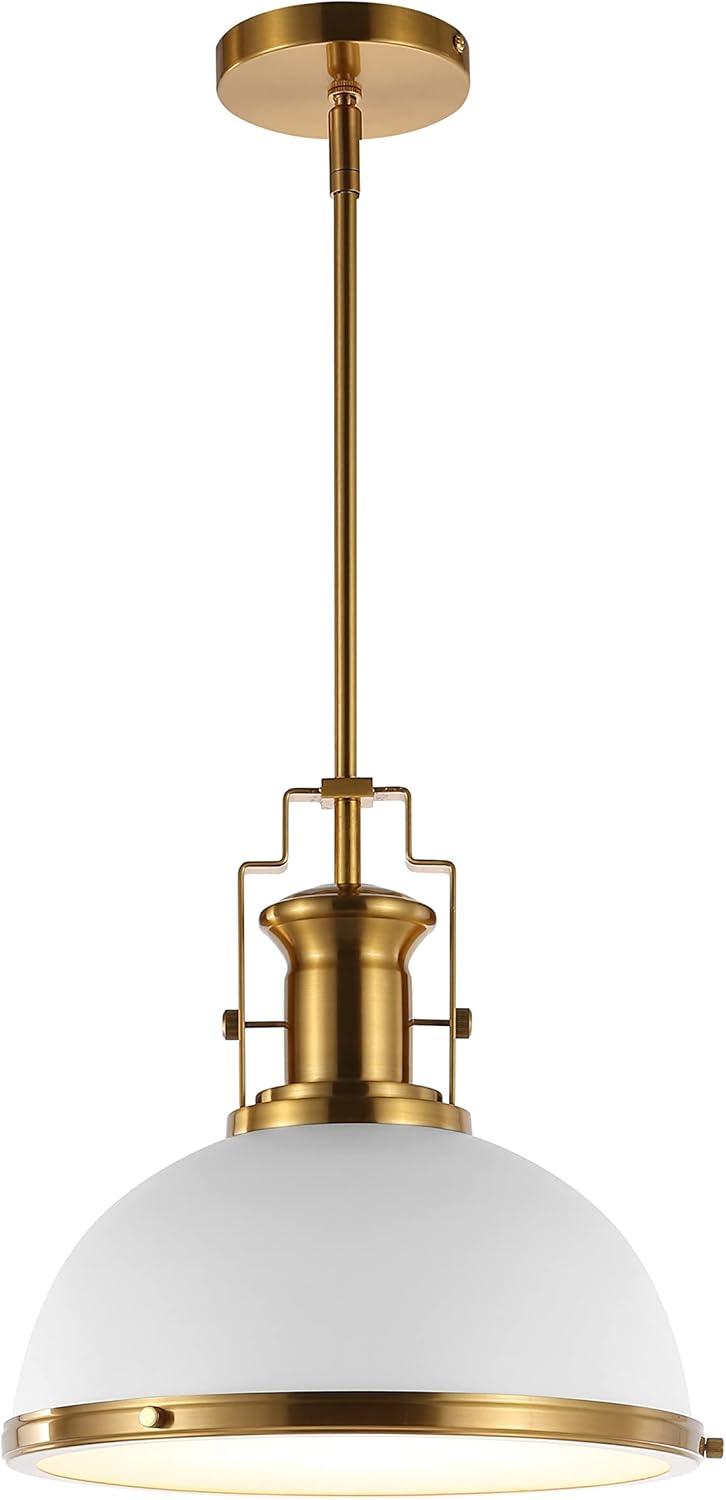 Homer 13" 1-Light Modern Industrial Iron LED Dome Pendant, Brass Gold/White