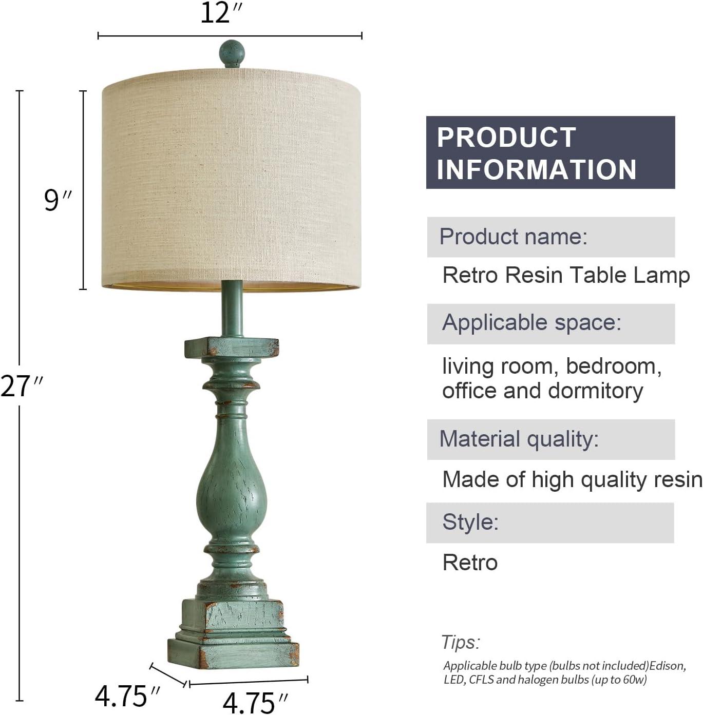 Green Resin Farmhouse Table Lamp Set with USB Ports