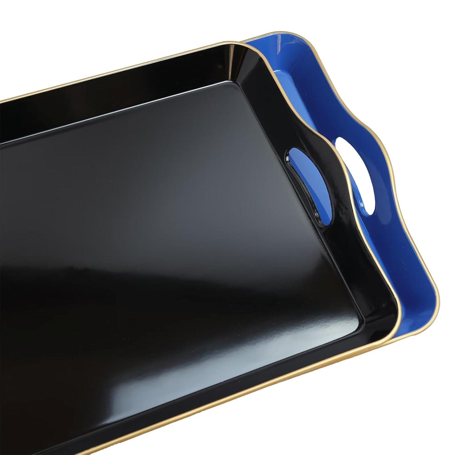 MAONAME Melamine Serving Tray with Handles, Royal Blue Modern Decorative Tray, Rectangular Plastic Tray for Coffee Table, Large Ottoman Tray for Bedroom, Living Room, 17" x 11.8" x 2"