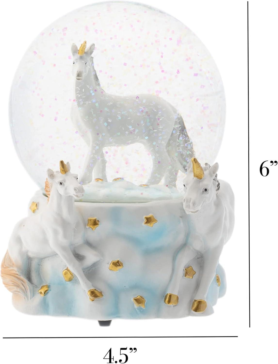 Elanze Designs White Unicorn Friends 100MM Sturdy Wind Up Musical Glitter Water Snow Globe Tabletop Dresser Nightstand Figurine Decoration Plays Tune You are My Sunshine