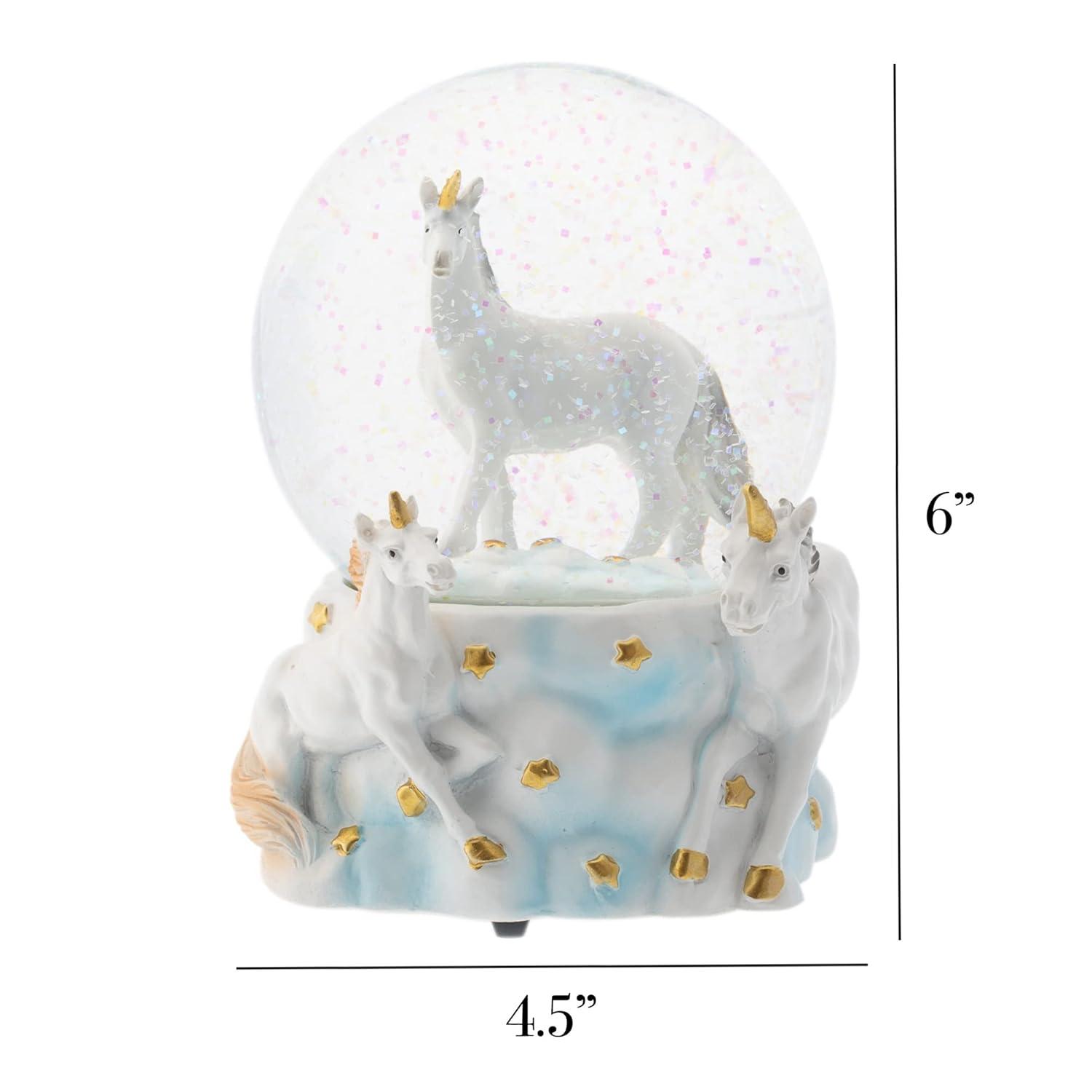 Elanze Designs White Unicorn Friends 100MM Sturdy Wind Up Musical Glitter Water Snow Globe Tabletop Dresser Nightstand Figurine Decoration Plays Tune You are My Sunshine