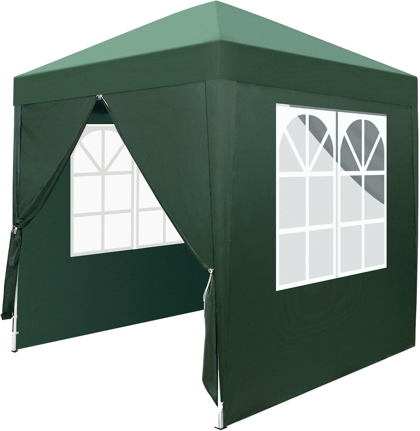 Green 6.5 ft Square Pop-Up Canopy Tent with Windows