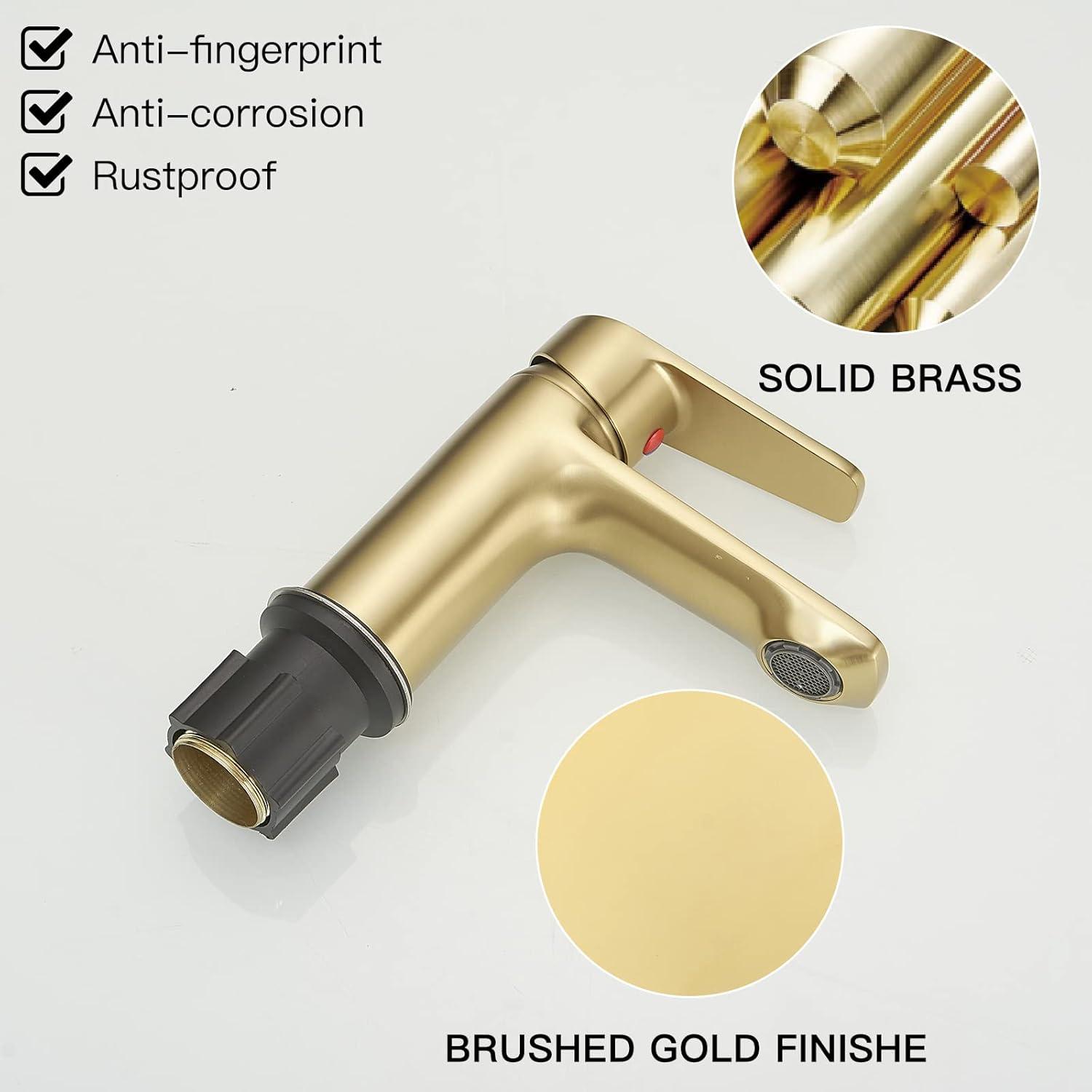 Brushed Gold Modern Brass Single Handle Bathroom Faucet