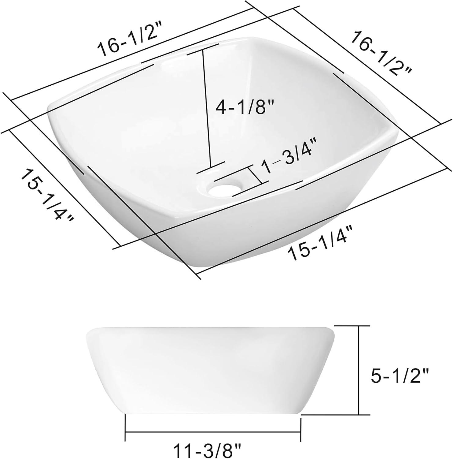 Miligore 16'' White Ceramic Flared Square Vessel Sink