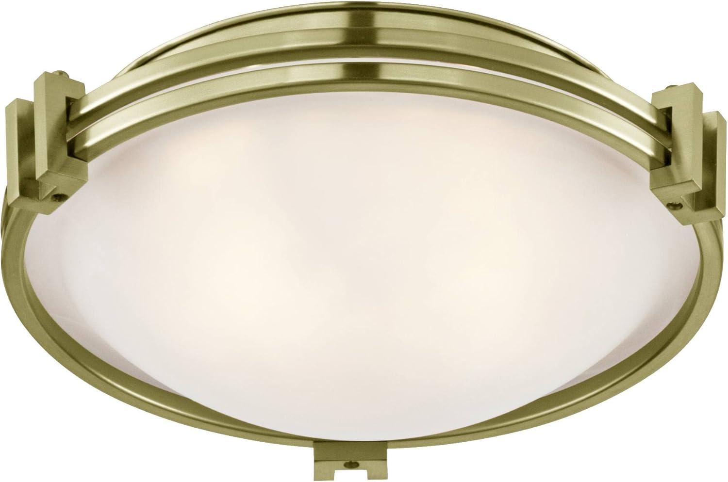 Deco Inspired 16" Warm Brass Flush Mount with Satin White Glass Bowl