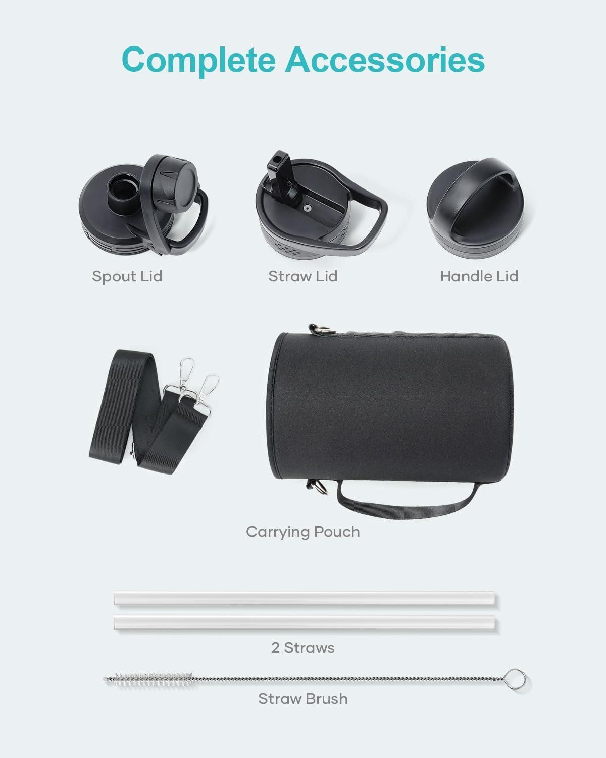 Buzio 32 oz Insulated with Straw & Brush Vaccum Stainless Steel Metal 3 Lids Water Flask for Sports, Gym or Office Keep Cold 48H Hot 24H，Pacific Prince