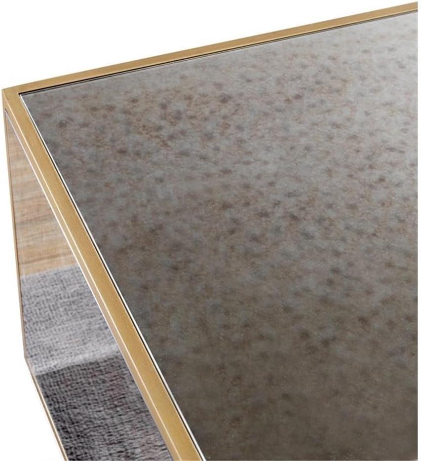 Lana Large Square Mirrored Glass Coffee Table with Brass Border