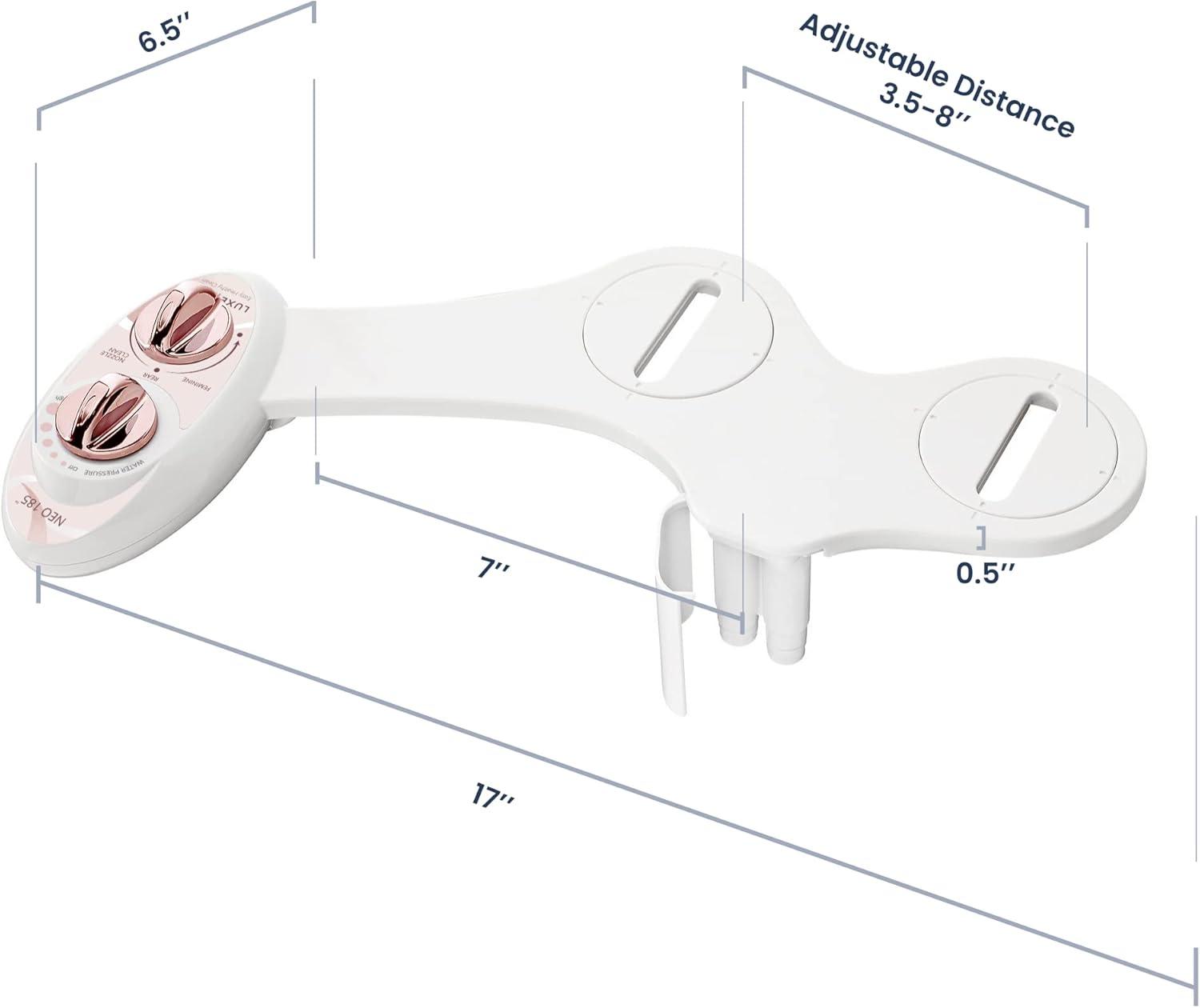 LUXE Bidet NEO 185 Mechanical Attachment Bidet Rose Gold: ABS Material, Elongated Shape, 18-Month Warranty