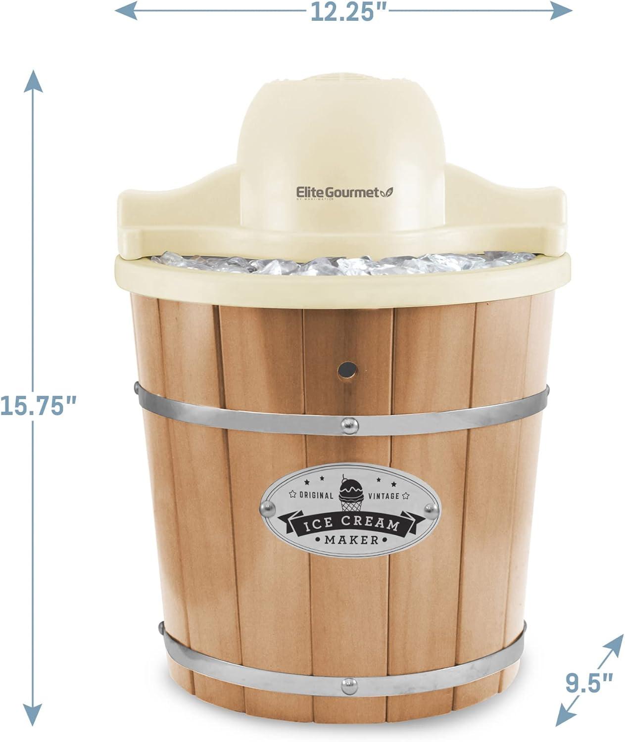 Elite Gourmet 4-Quart Pine Wood Electric Ice Cream Maker