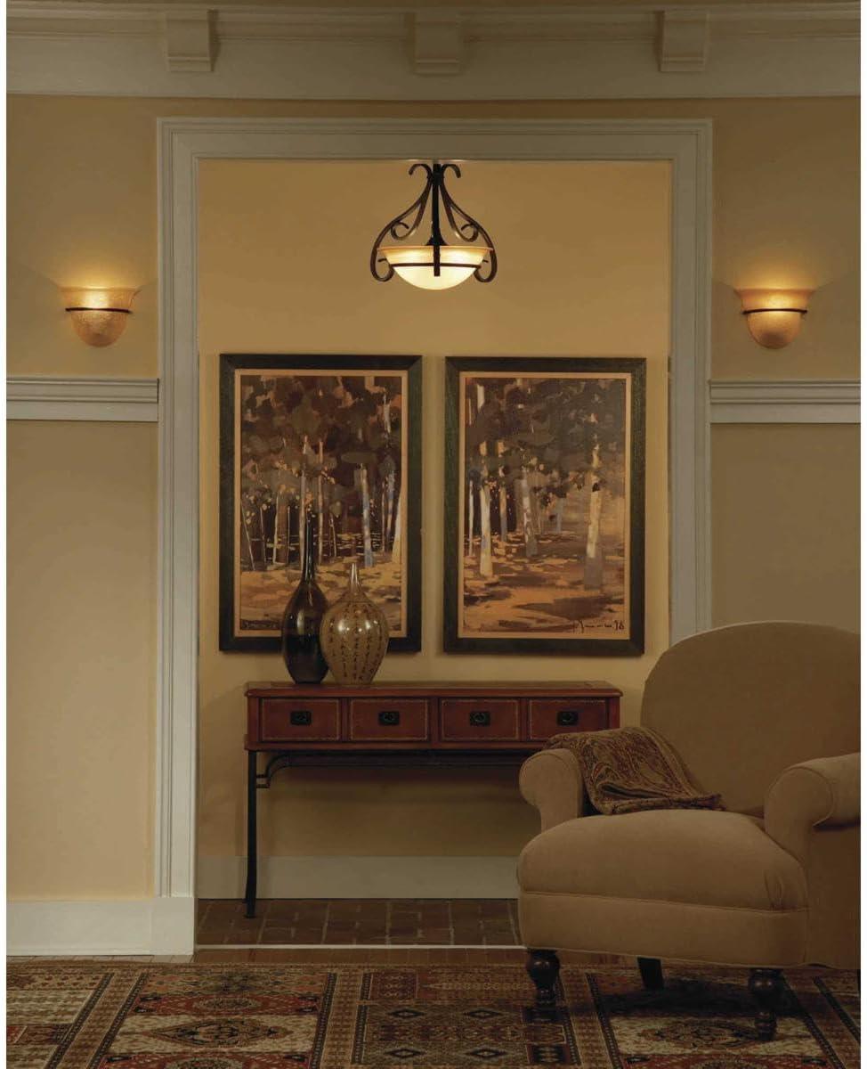 Progress Lighting Torino 3-Light Semi-Flush in Forged Bronze with Etched White Glass Bowl