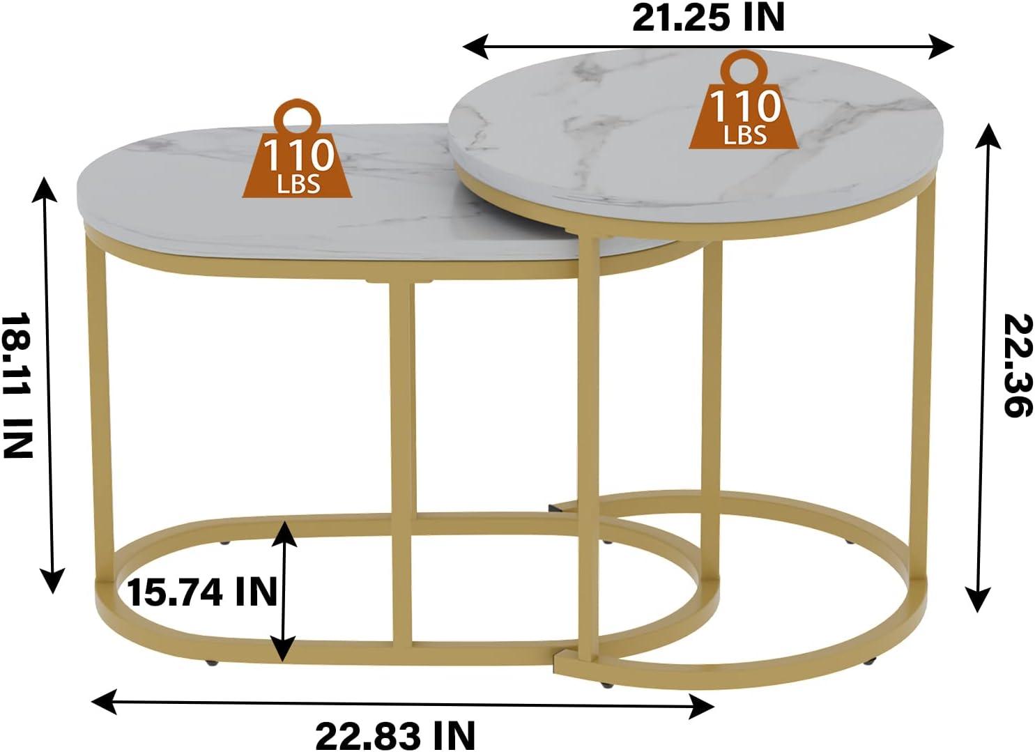 Modern Round White Marble and Gold Nesting Coffee Table Set