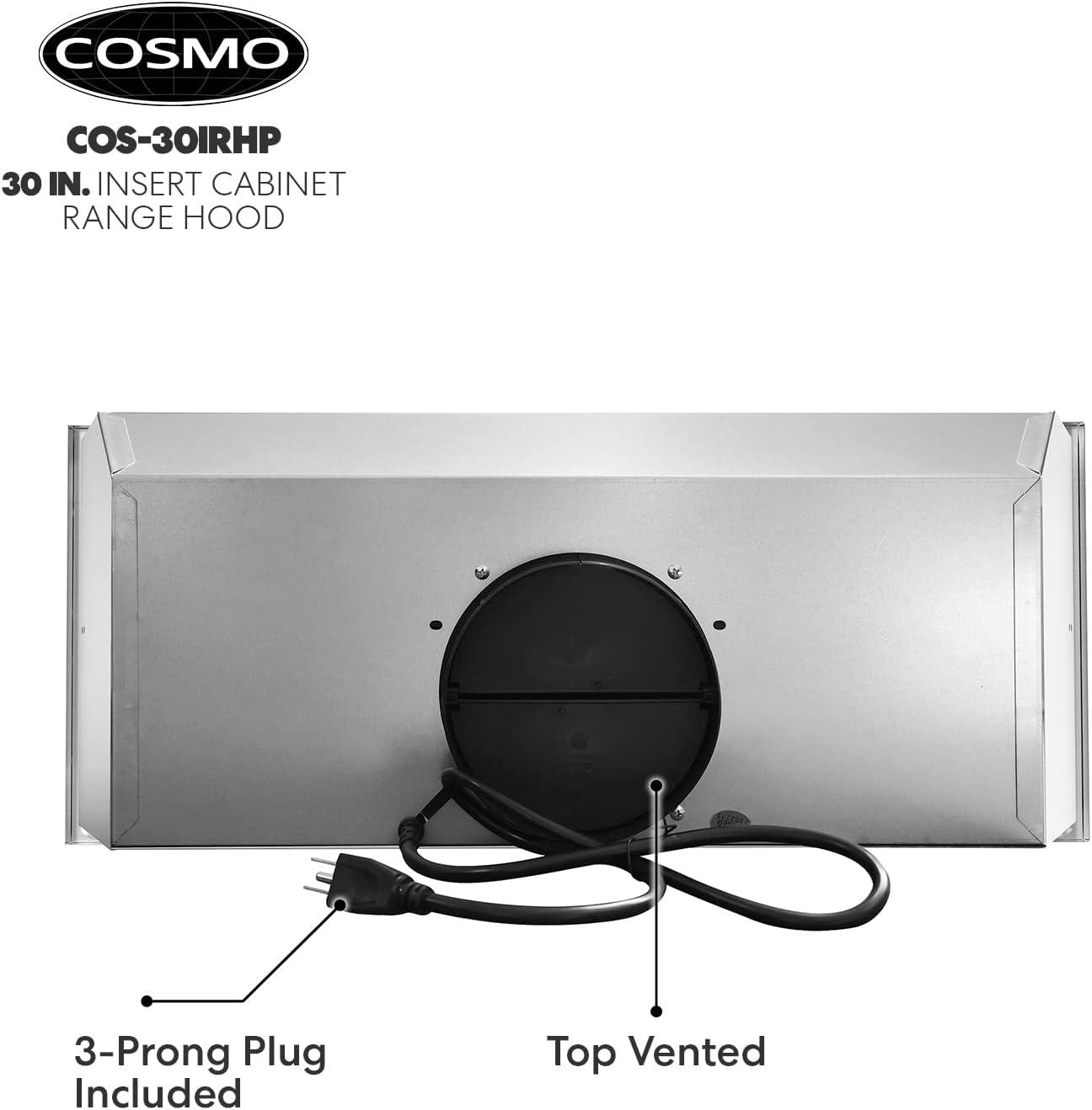 Cosmo 30 in. Insert Range Hood w/ Push Button Controls, 3-speed Fan, LED Lights and Permanent Filter