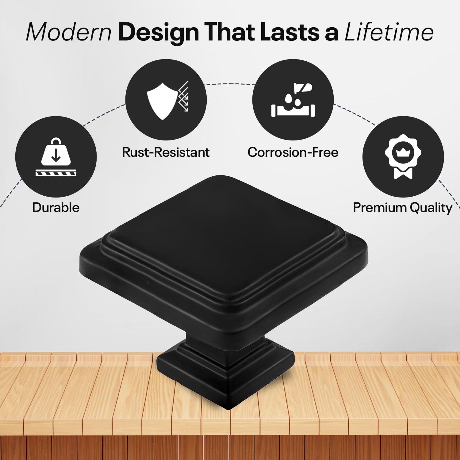 Single Hole Drawer Knobs - 10 Pack Black Cabinet Knobs - Square Dresser Knobs Dresser Handles Closet Door Knobs - Kitchen Cabinet Knobs - Cabinet Hardware