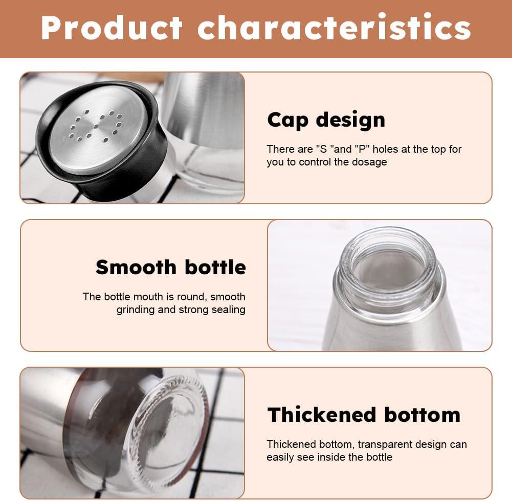 Juvale Stainless Steel Salt and Pepper Shakers Set with Glass Bottom, Perforated "S" and "P" Caps - Modern Kitchen Decor (4oz)