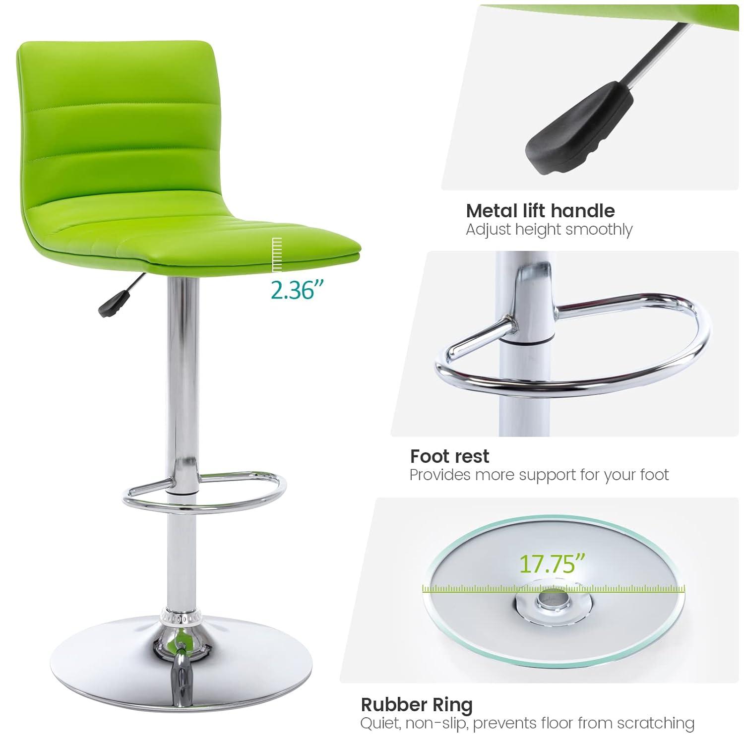 Flash Furniture Modern Green Vinyl Adjustable Bar Stool with Back, Counter Height Swivel Stool with Chrome Pedestal Base