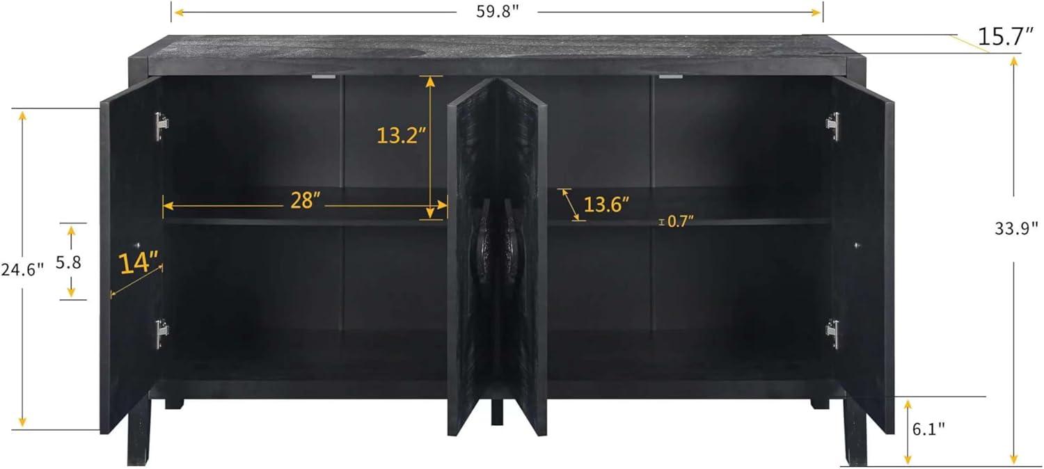 Sideboard Buffet Cabinet, Wooden Storage Cabinet with Carved Flower Door Handle, Retro Style Kitchen Sideboard Console Table for Living Room, Dining Room, Hallway, Entryway, Antique Black
