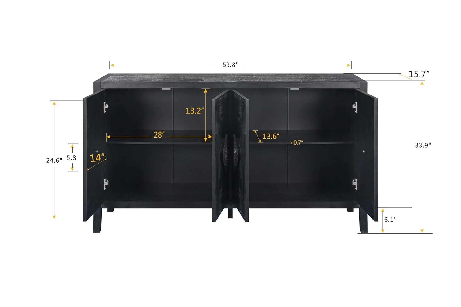 Sideboard Buffet Cabinet, Wooden Storage Cabinet with Carved Flower Door Handle, Retro Style Kitchen Sideboard Console Table for Living Room, Dining Room, Hallway, Entryway, Antique Black