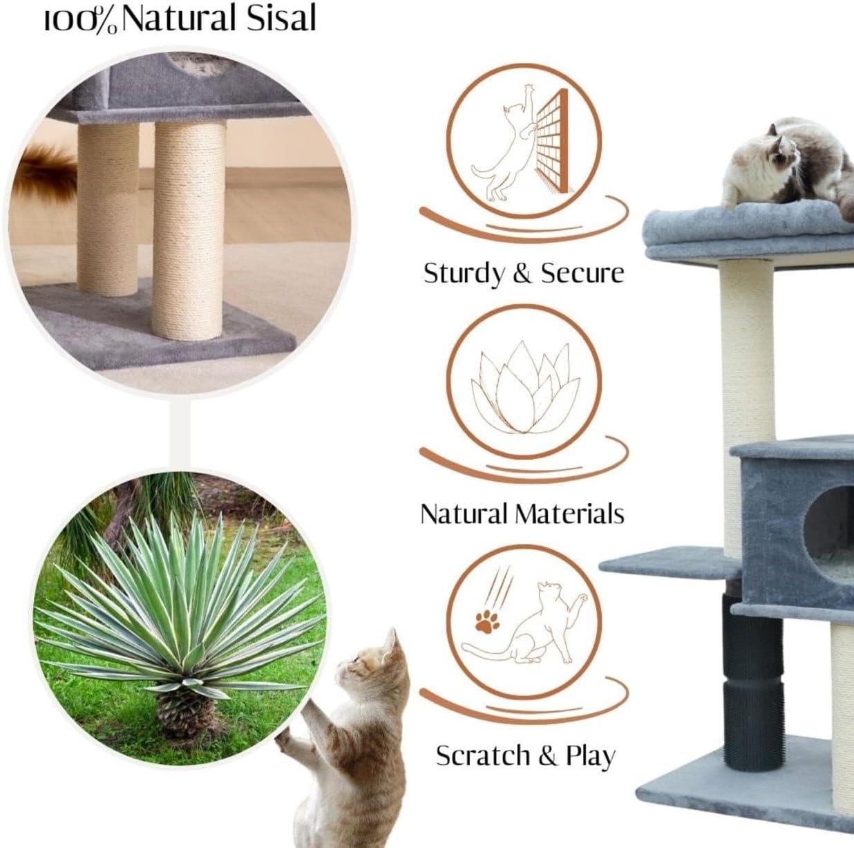 57" Cat Tree with Condo and Rubber Groomer