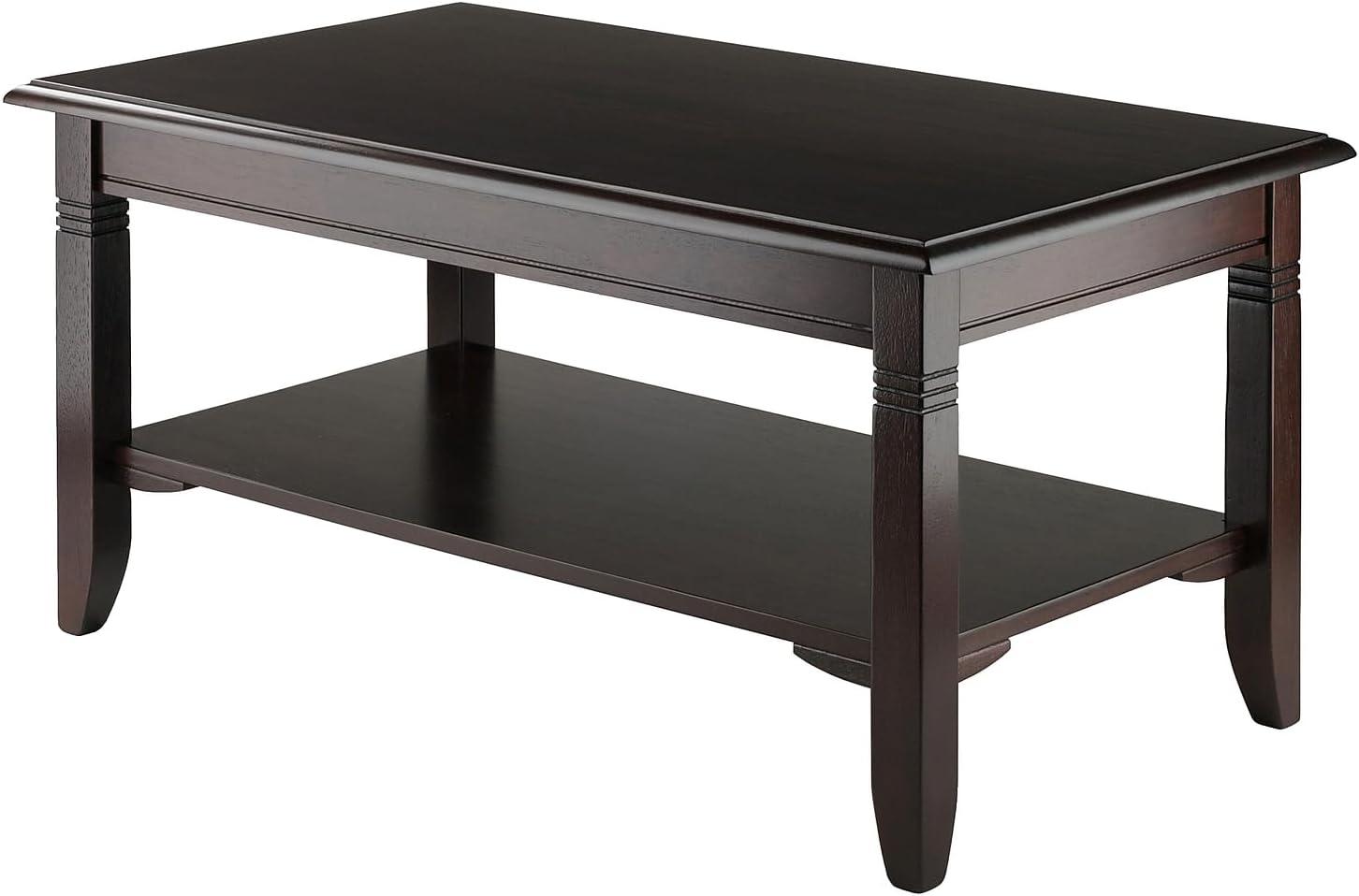 Nolan Coffee Table - Cappuccino - Winsome: Solid Wood, Lower Shelf Storage, Elegant Design