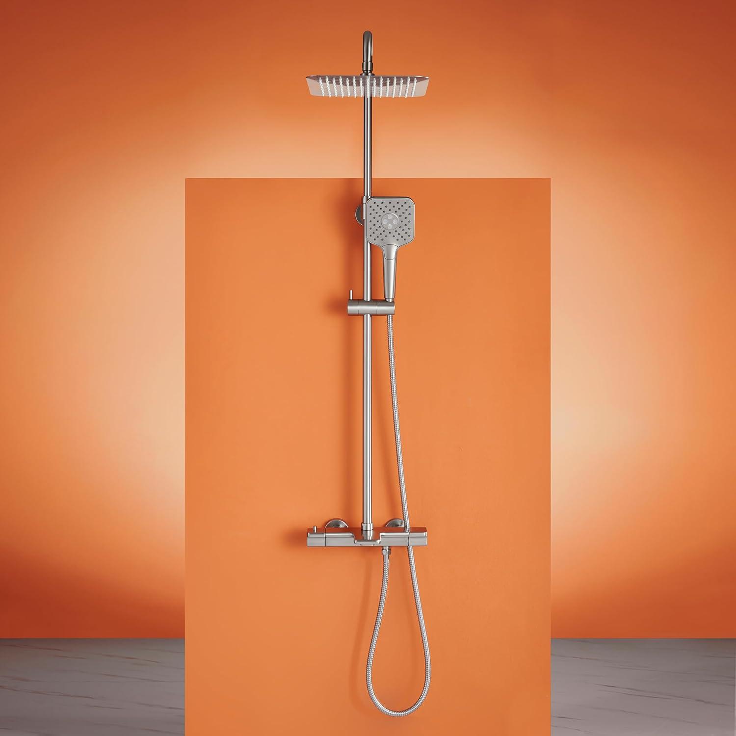 4-Spray Patterns 9.8 in. Thermostatic Tub Wall Mount Dual Shower Heads Shower Faucet in Brushed Nickel