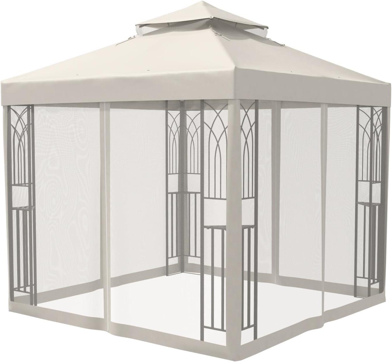 COOS BAY 8 Ft. W x 8 Ft. D Steel Frame Vented Soft Top Patio Gazebo with Mesh Netting, Corner Shelves