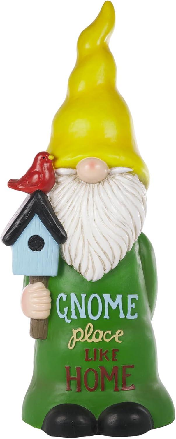 24" Magnesium Oxide "Gnome Place Like Home" Indoor/Outdoor Garden Gnome Statue Green/Yellow - Alpine Corporation