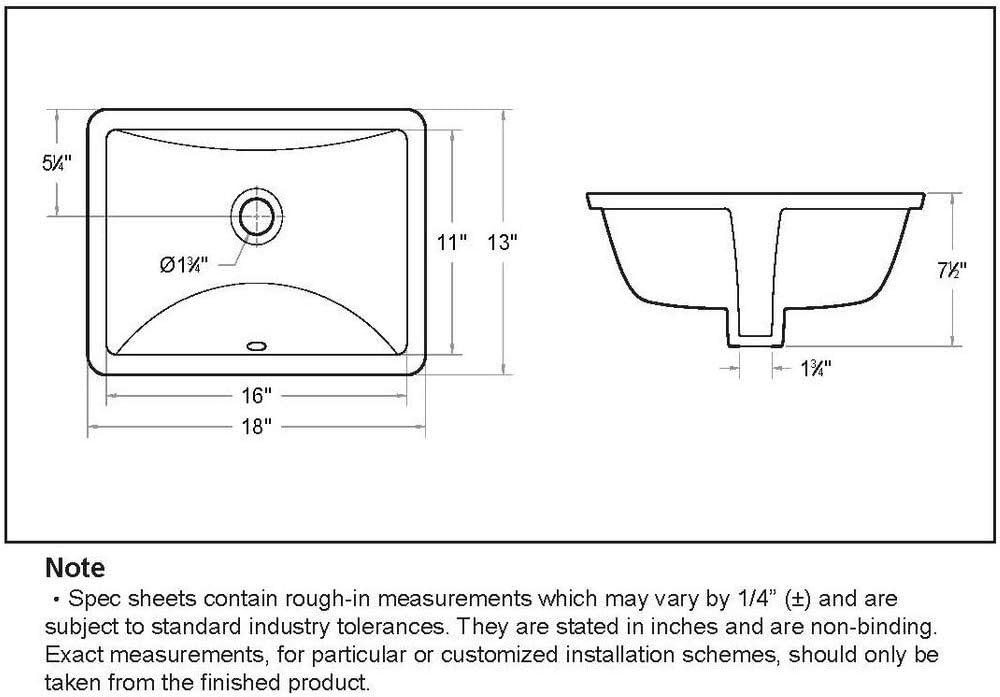 White Ceramic 18''x13'' Rectangular Undermount Bathroom Sink