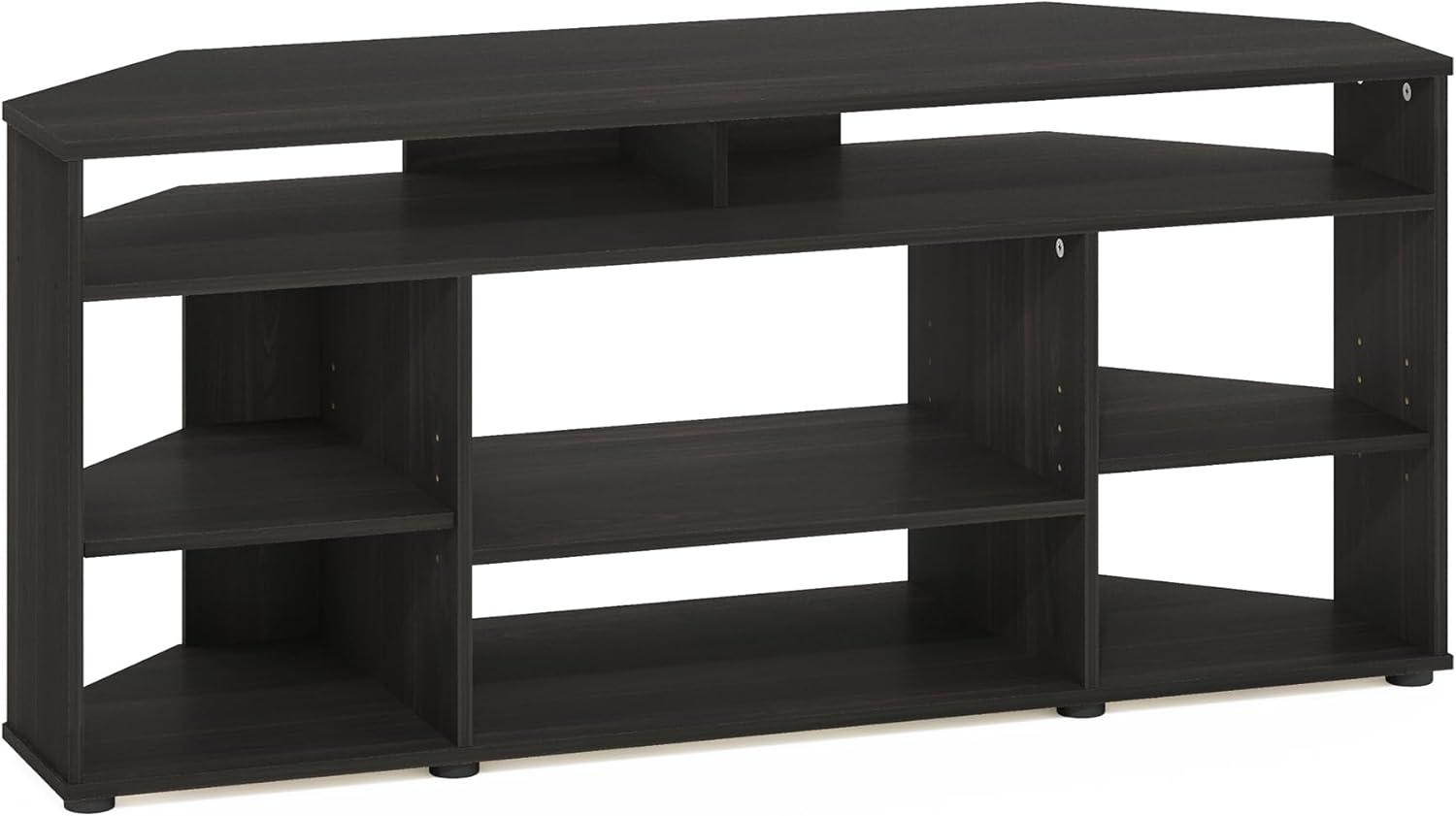 Espresso Composite Wood Corner TV Stand with Multiple Shelves