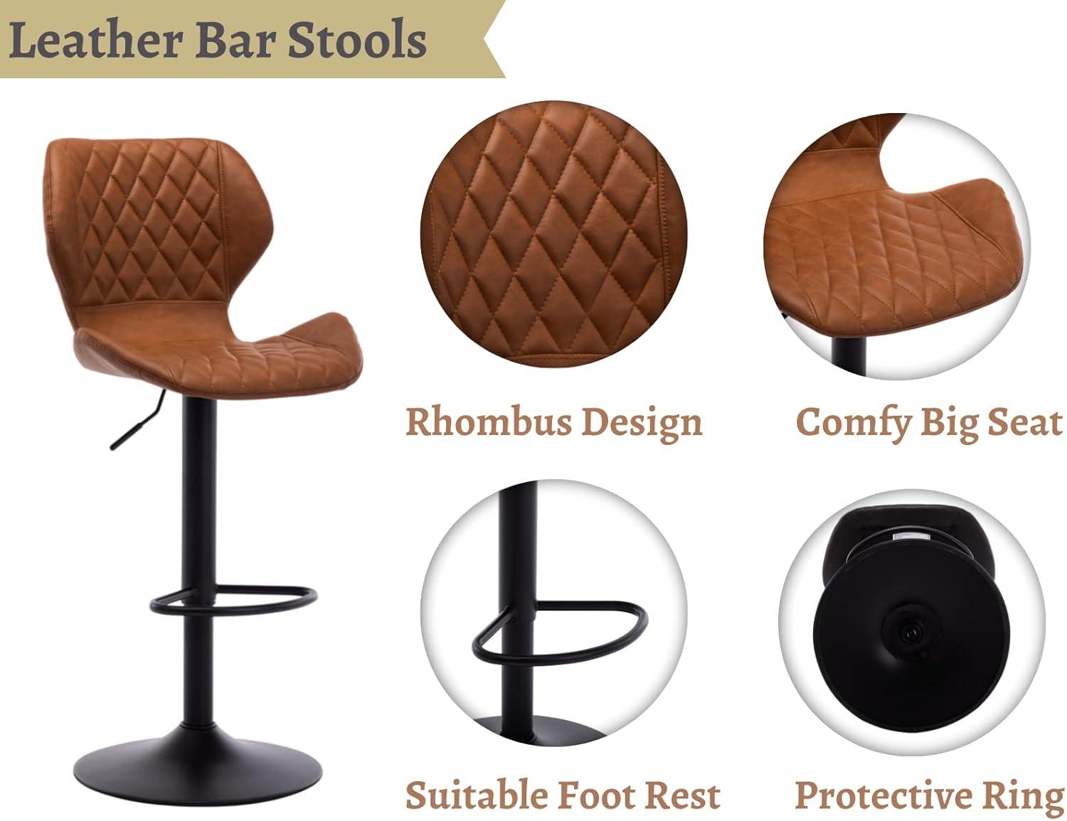 Afuhokles Set of 4 PU Leather Bar Stools Kitchen Dining Bar Chairs Rustic Low Back Brown