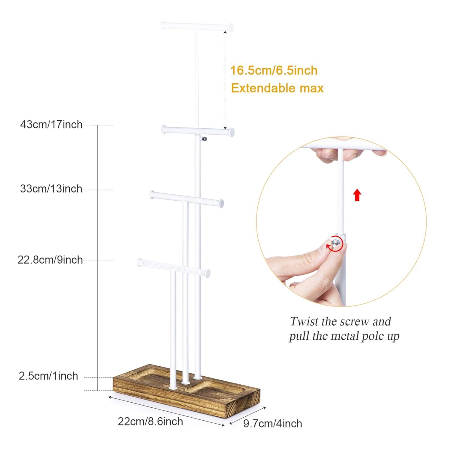 Jewelry Tree Stand White Metal and Wood Base Large Storage Jewelry Organizer for Necklaces Bracelets Earrings Holder Organizer Jewelry Display Mother's Day Gift White and White