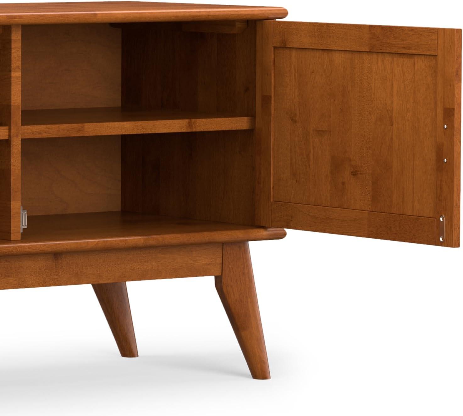 Simpli Home Draper 72"W Solid Hardwood Mid-Century Modern TV Stand for TVs up to 80" with Adjustable Shelves