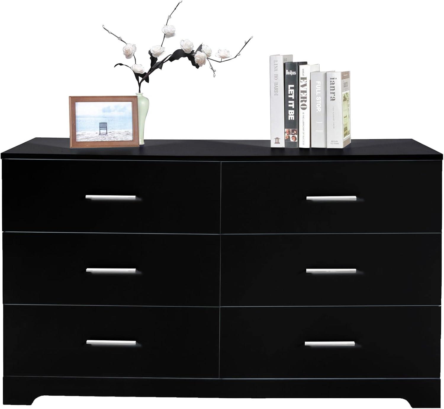 Ktaxon Bedroom Dresser with 6 Drawers, Wooden Double Dresser for Entryway, Wide Storage Cabinet for Living Room, White